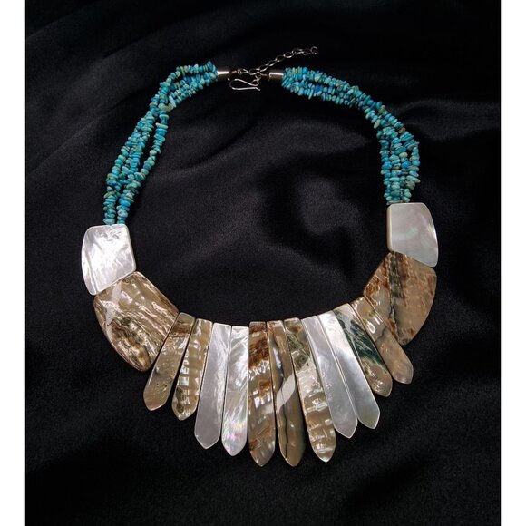 Jay King 925 Sterling Silver Turquoise & Mother Of Pearl Necklace - Picture 3 of 4